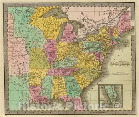 Historic Map United States 1840 Vintage Wall Art Historic Pictoric
