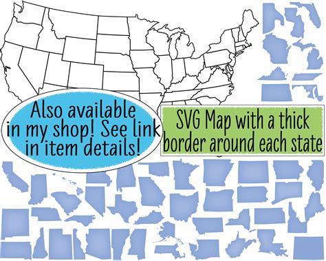 Clipart Us Map And State Shapes With Names Us Map Clip Art Etsy