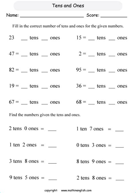 Tens And Ones Math Worksheets For 1st Grade Adding With Tens And Ones