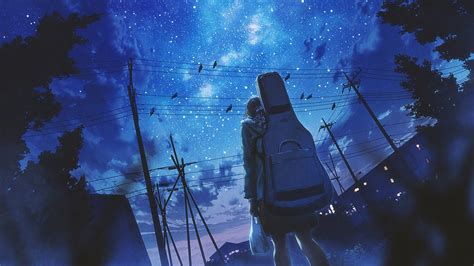 Anime Girl Night Sky Stars 4k 157 Wallpaper