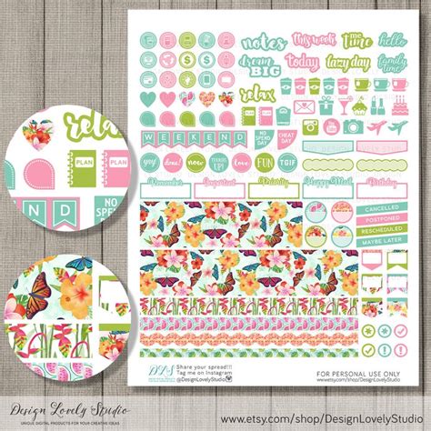 Printable Weekly Stickers Kit For Erin Condren Tropical Etsy