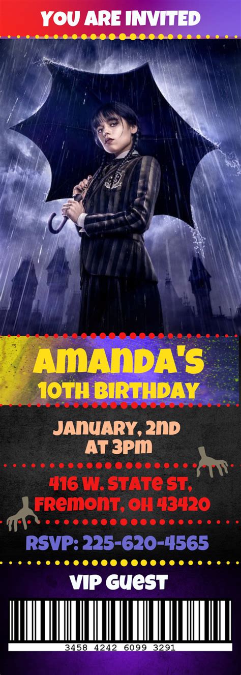 Wednesday Addams Ticket Invitation Digital Printable Birthday Etsy