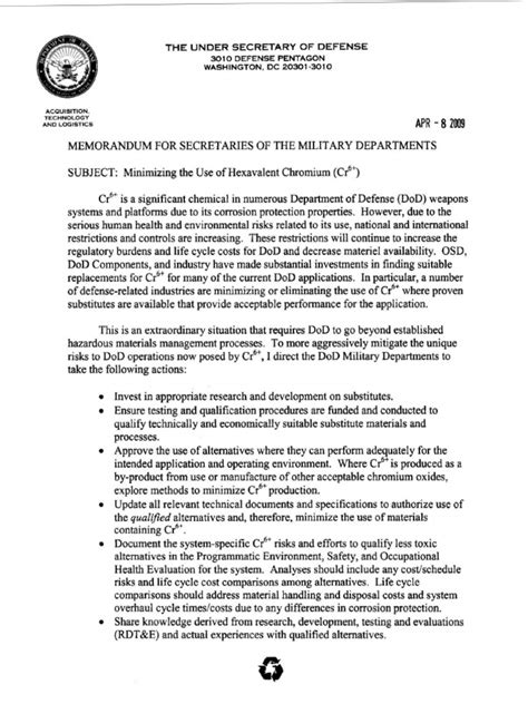 Dod Policy Memo On Hex Chrome Pdf Pdf United States Department Of