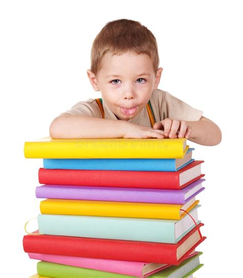 Child Reading Pile Of Books Stock Photo Image Of Knowledge Learning