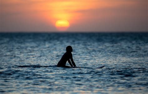 Wallpaper Sea Girl Sunset Horizon Surfing Girl Sea Sunset Surf
