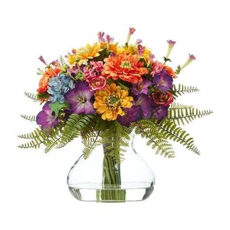 Check spelling or type a new query. 11"H Faux Mixed Flowers Arrangement in Glass Vase ...