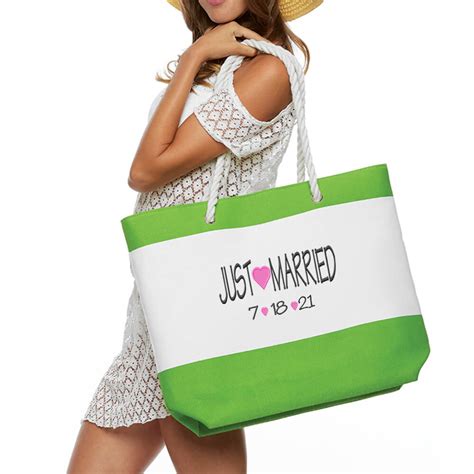 Just Married Beach Bag With Rope Handles Personalized Brides