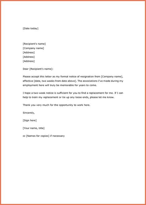 Two Weeks Notice Resignation Letter Samples