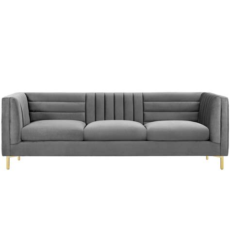 Ingenuity Channel Tufted Performance Velvet Sofa In Gray Hyme Furniture