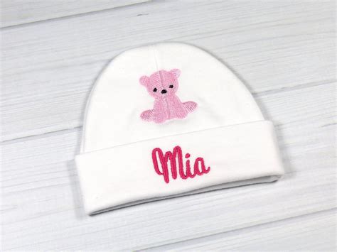 Personalized baby hat with embroidered teddy bear - micro preemie ...