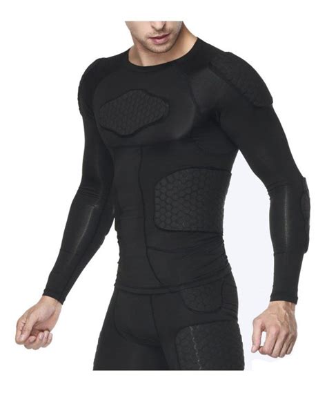 Tuoy Mens Padded Compression Long Shirt Protective T Shirt Rib Chest
