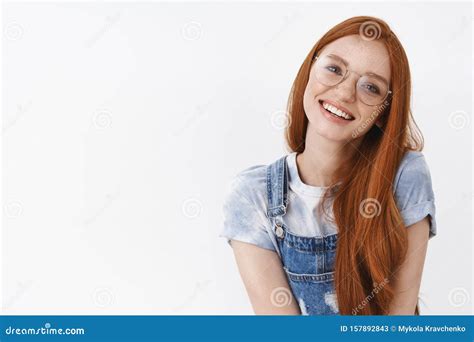 Waist Up Lovely Silly Redhead European Girl With Blue Eyes Freckles Posing Flirty Sighing Look