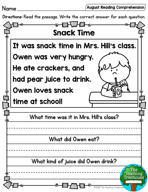 Kindergarten Worksheet Reading Comprehension