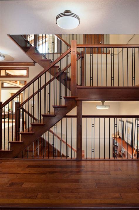 Outdoor wrought iron stair railing, with a simple linear design fabrication installation instructions. outdoor stair railing ideas Staircase Craftsman with ...