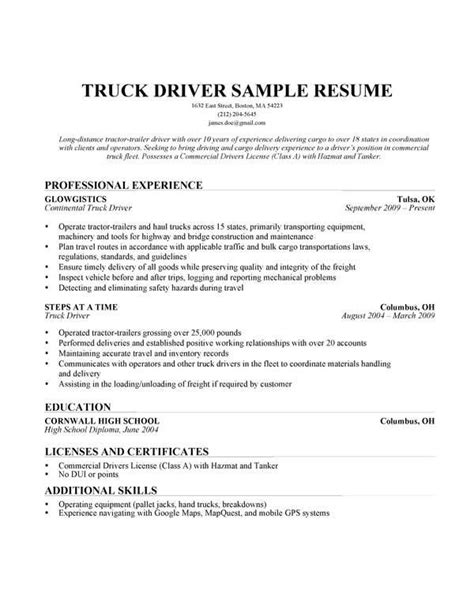 Truck Driver Resume Resume Tips For Success
