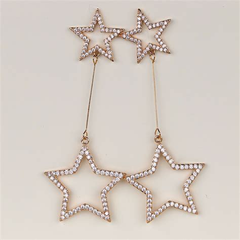 Large Rose Gold Star Earrings Celestial Earring Gold Drop Etsy