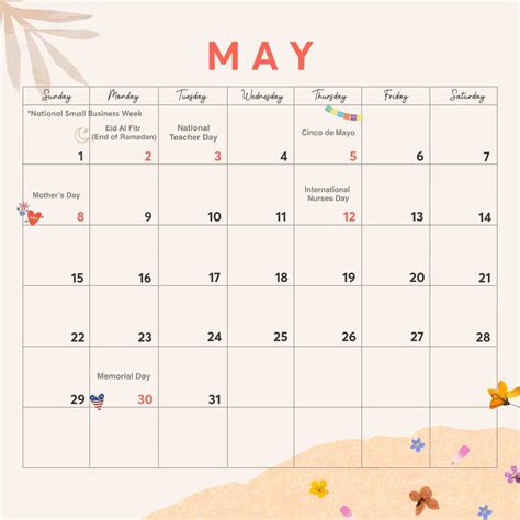 May Holiday Calendar 2022 Piccollage