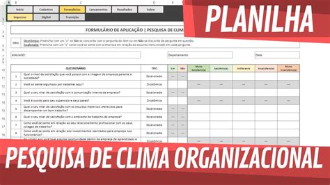 Planilha De Pesquisa De Clima Organizacional Em Excel 4 0 Planilhas