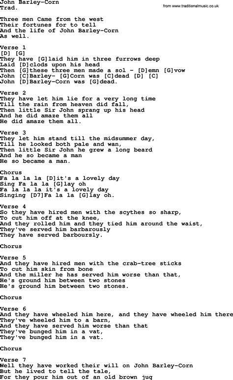 Top 1000 Folk And Old Time Songs Collection John Barley Corn Lyrics
