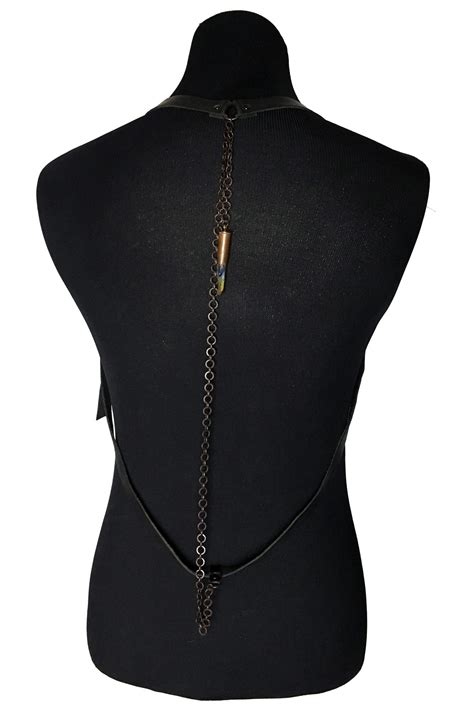 Rough Cut Elk Leather & Black Brass Chain with Quartz Bullet Harness