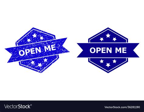 Hexagon Open Me Stamp With Unclean Surface Vector Image