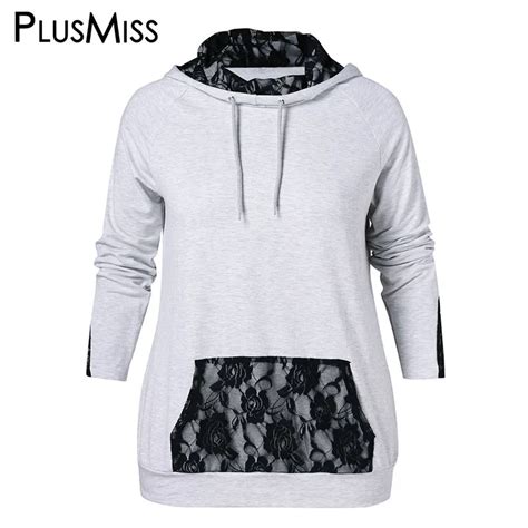Plusmiss Plus Size 5xl L Floral Lace Grey Hoodies Women Oversized