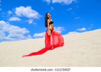 Sexy Girl Naked Lingerie Walking Desert Stock Photo