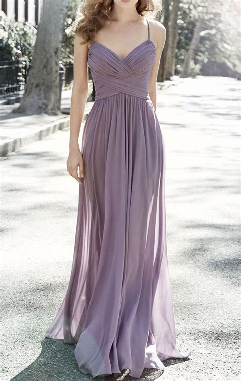 macloth spaghetti straps v neck long bridesmaid dress vintage dusty lavender wedding party