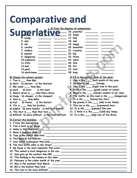 Comparative And Superlative Adjectives Esl Worksheet By Marcelakashima