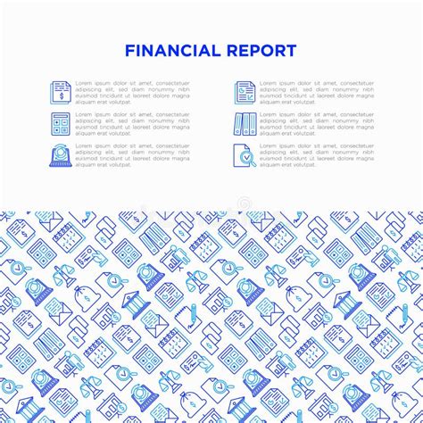 Financial Report Concept With Thin Line Icons Bank Financial