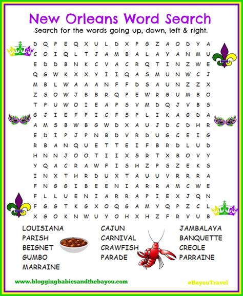 New Orleans Mardi Gras Word Search Carnival Activities And Printables