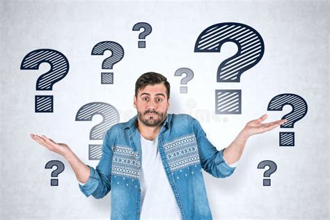 Confused Man Question Marks Concrete Stock Photo Image Of