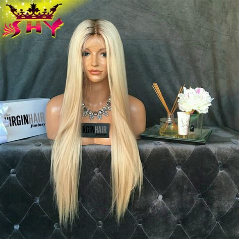 Shy A Blonde Silky Straight Full Lace Wigs Ombre Lace Wig