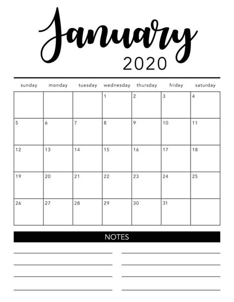 Printable Month Calendar 2020 Free Letter Templates