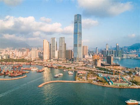 Aerial View Of Buildings On The Shore Of Causeway Bay Hong Kong Stock