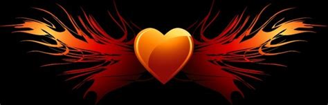 Flaming Heart Wings Background Orange Shiny Design Vectors Graphic Art