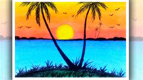 Sunrise Sunset Scenery Drawing Sunrise Drawing Oil Pastel Check Out