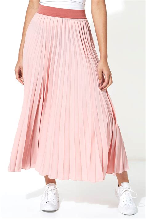 Contrast Band Pleated Maxi Skirt In Light Pink Roman Originals Uk