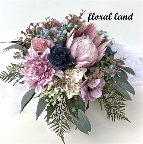 King Protea Wedding Bouquet Dusty Pink Dahlia Protea Etsy