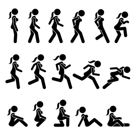 Stick Figure Female Girl Lady Woman Women Actions Movement Postures