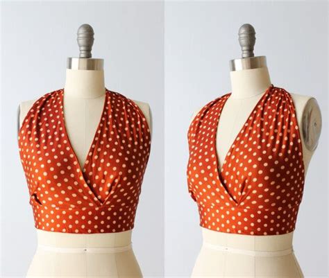 Halter Top 1970s Halter Top Midriff Top Backless Pin Etsy