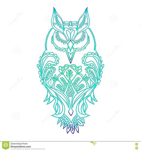 Owl Contour Coloured With Patterns For Painting Stock