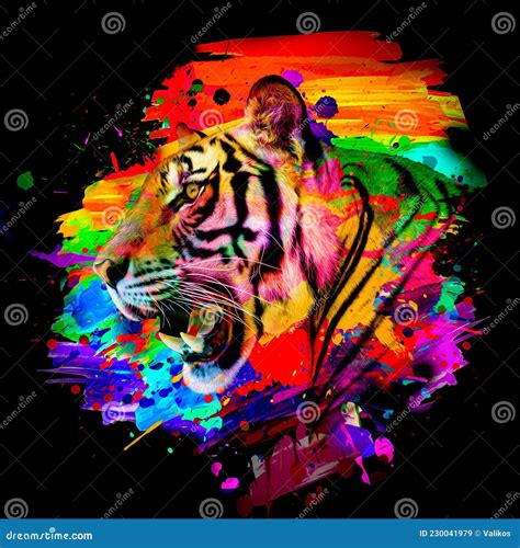 Tiger With Background Color Art And Creative Abstract Elements On