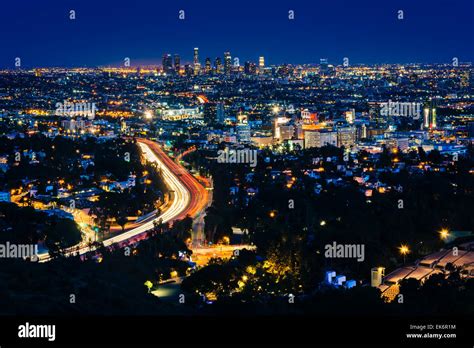 View Of The Los Angeles Skyline And Hollywood At Night From The