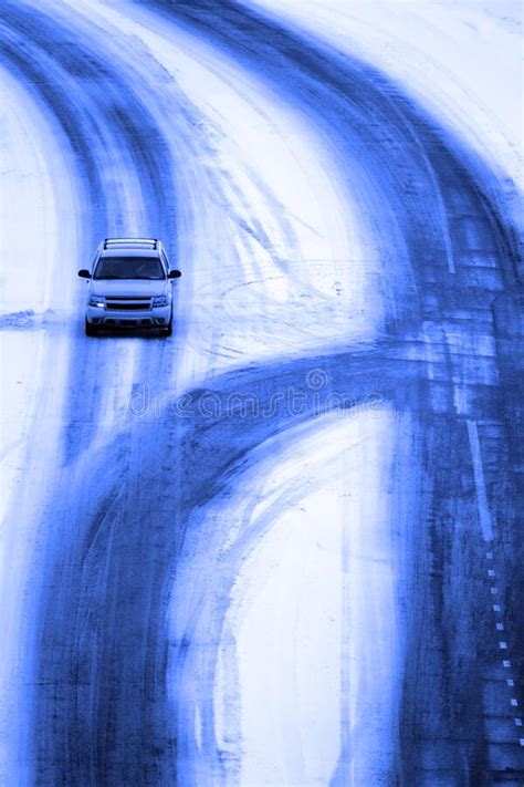 Driving In Winter Snow Storm On Streets In Town Stock Photo Image Of