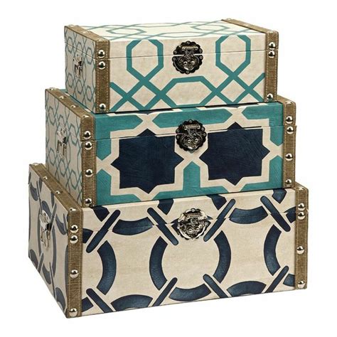 Hadley 3 Piece Box Set In Ivory And Blue Brick Decor Stylish Storage