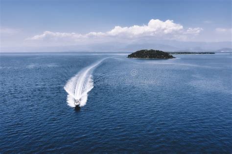 Speed Boat Faster Movement On The Water Top View Stock Image Image Of