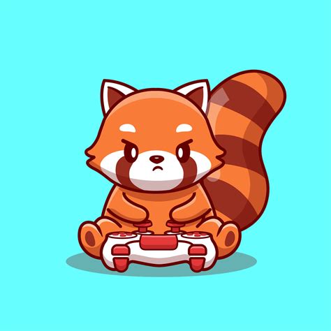 Cute Red Panda Gaming Cartoon Vector Icon Illustration Animal