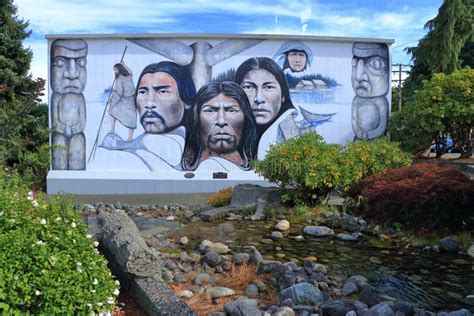 Famous Mural Of Indigenous Chiefs In Chemainus Vancouver Island