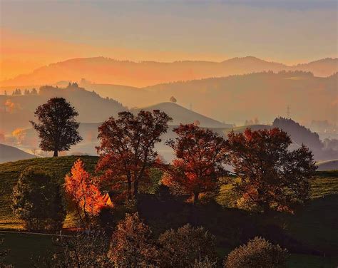 Switzerland Landscape Mountains Autumn Fall Foliage Beautiful